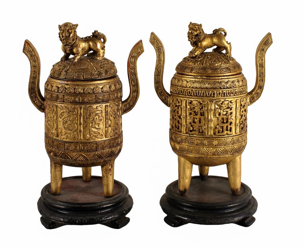 Appraisal: PAIR OF CHINESE GILTWOOD COVERED BOXESeach with lid and affixed