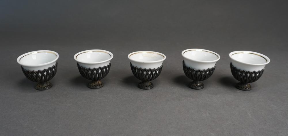 Appraisal: SUITE OF FIVE OTTOMAN BAROQUE STYLE PATINATED -SILVER ZARF CUPS