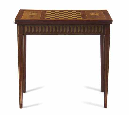 Appraisal: A Continental Marquetry Flip-Top Games Table having a rectangular top