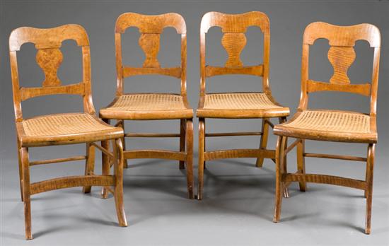 Appraisal: Group of tiger maple chairs Mid th century With curved