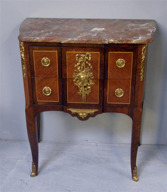 Appraisal: Empire style rosewood kingwood and satinwood strung marble topped commode