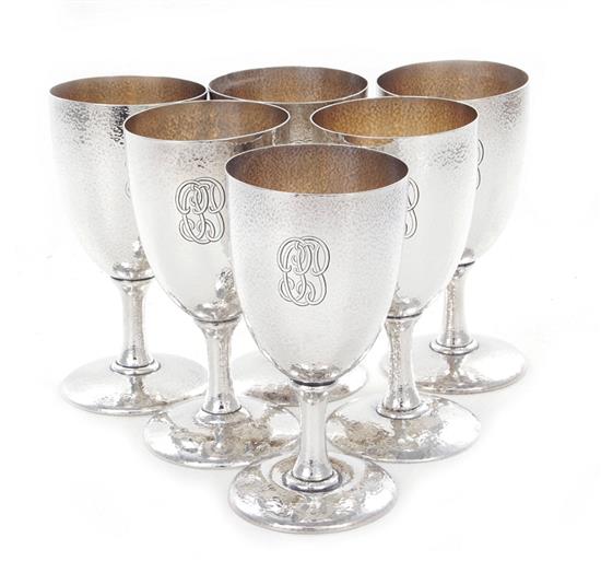 Appraisal: Gorham hand-hammered sterling goblet set engraved with initials CPP marked