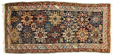 Appraisal: Kazak rug three rows of stars on dark blue ground