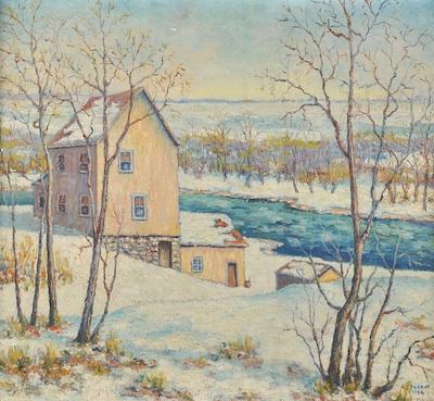 Appraisal: August Parrot American th Century Winter Oil on board signed