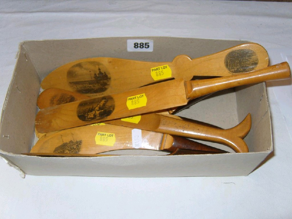 Appraisal: A collection of nine Mauchline ware letter knives-Bournemouth Pier The