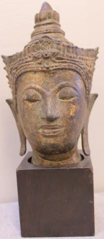 Appraisal: Vintage Patinated Buddha Head Nice quality with some gilding present