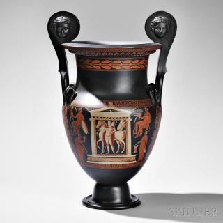 Appraisal: Large Wedgwood Encaustic Decorated Black Basalt Volute Krater Urn England