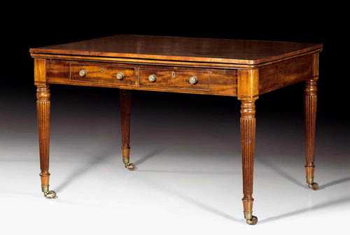 Appraisal: MAHOGANY WRITING DESK Regency England circa Fluted and carved mahogany