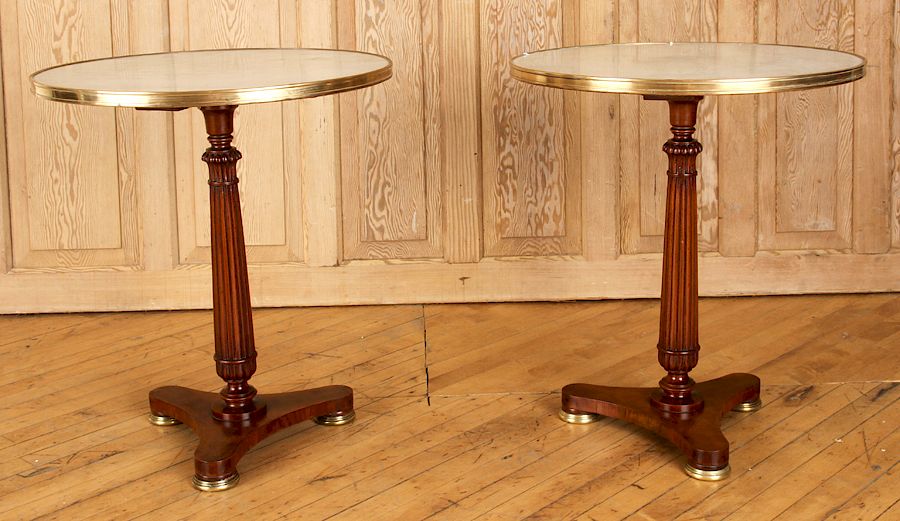 Appraisal: PAIR MAHOGANY MARBLE TOP GUERIDONS C A pair of mahogany