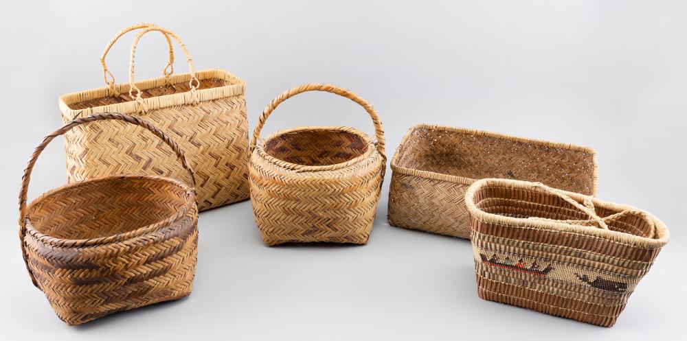 Appraisal: FIVE AMERICAN INDIAN BASKETS MID- TO LATE TH CENTURY LENGTHS