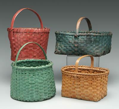 Appraisal: Four painted oak split baskets one with double rim and