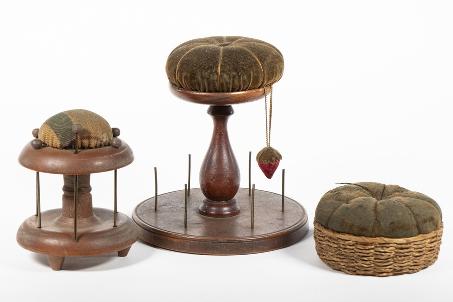 Appraisal: SHAKER PINCUSHION STANDS TWO WITH SPOOL HOLDERS Group of Late