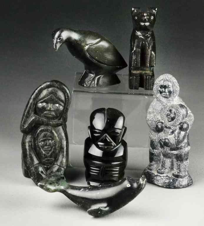 Appraisal: Inuit And Haida Stone And Argillite CarvingsTo include figures and