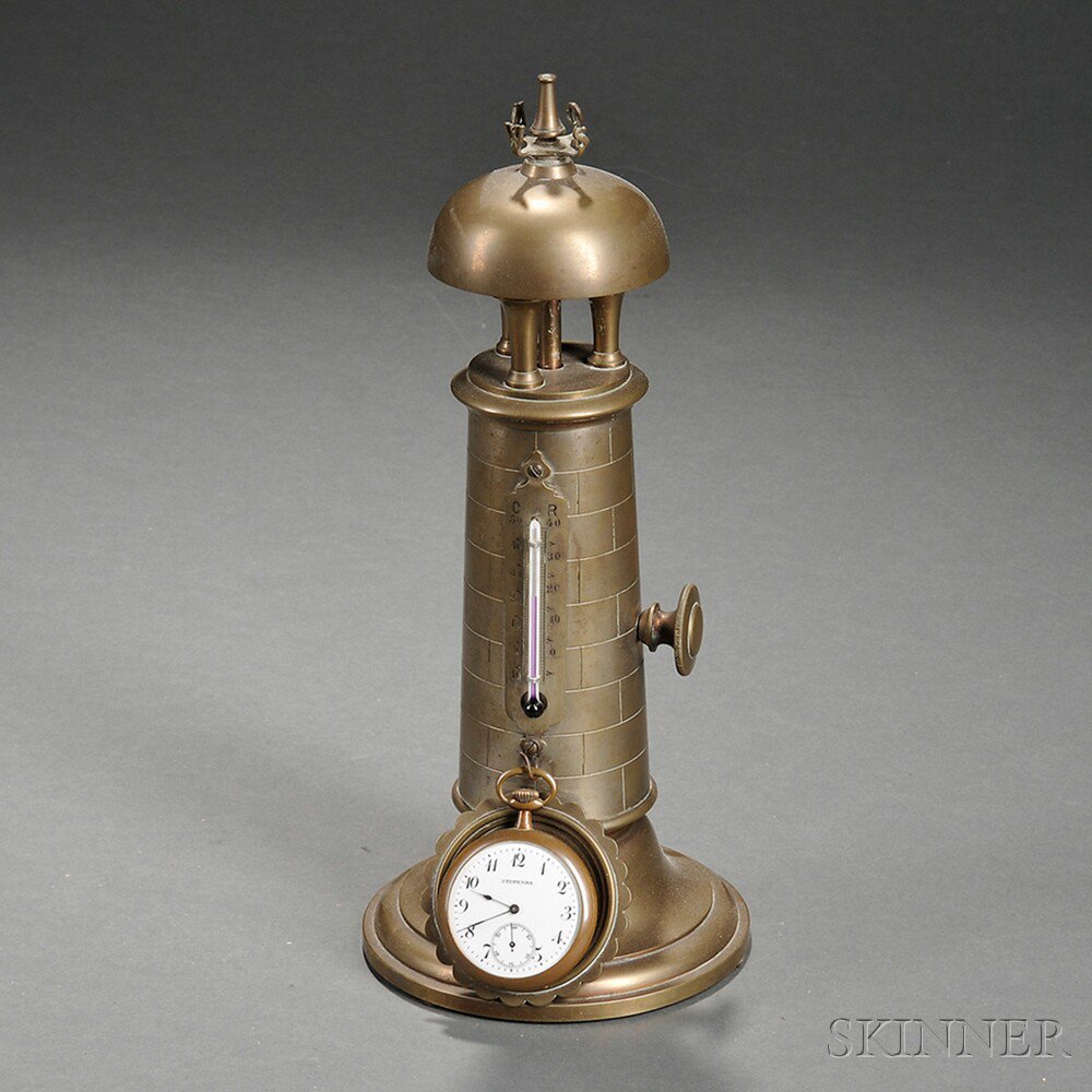 Appraisal: Cast Brass Lighthouse-form Watch Hutch probably Continental early th century