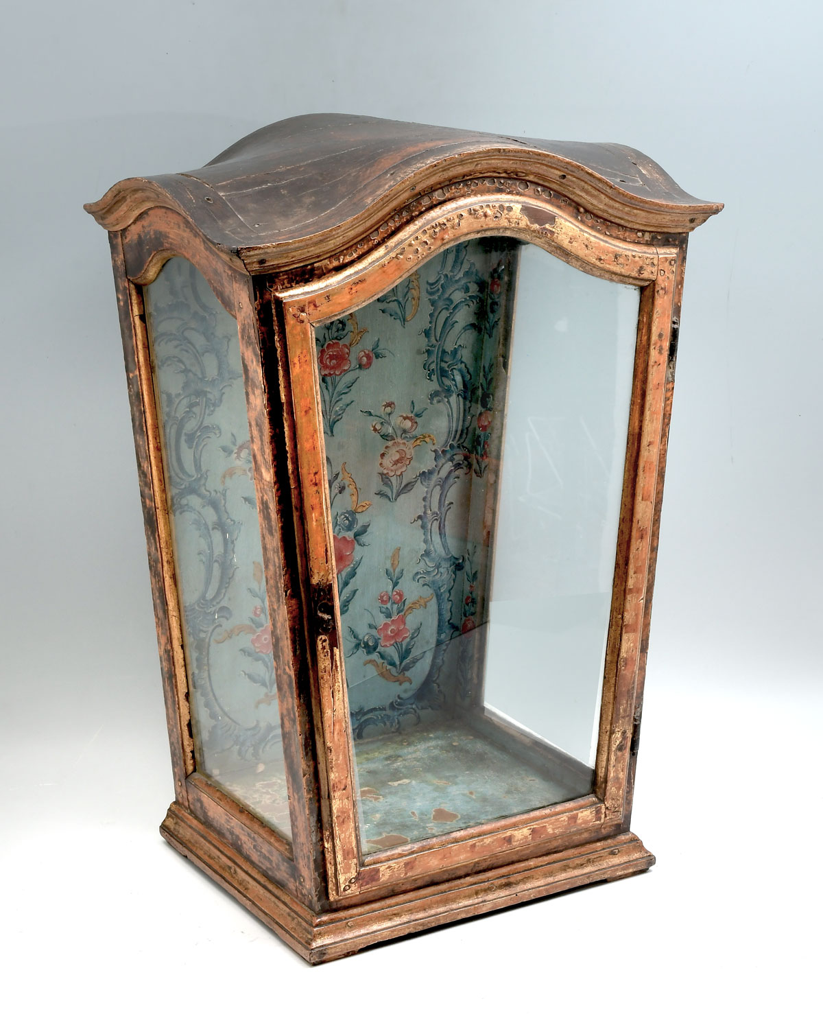 Appraisal: EARLY ITALIAN GILT WALL VITRINE Contoured top over a tapered