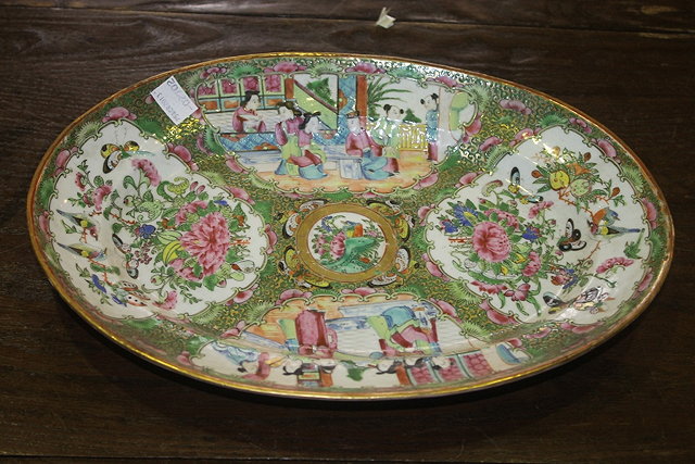 Appraisal: A CHINESE CANTON OVAL PANELLED DISH with gilt butterfly and