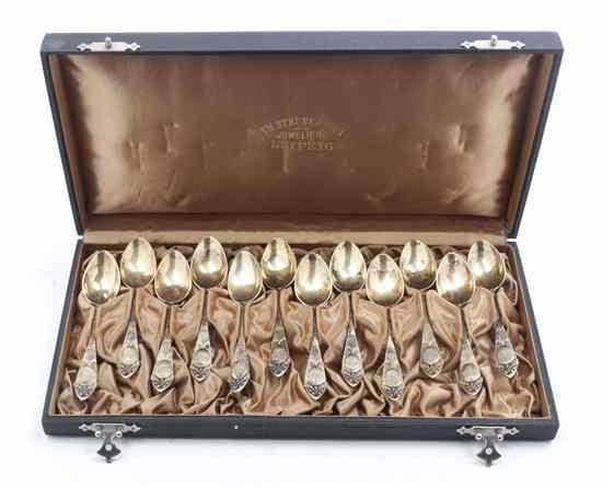 Appraisal: A Cased Set of Twelve German Silver Demitasse Spoons each