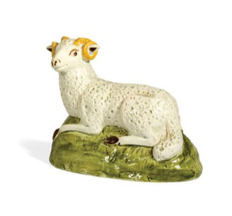 Appraisal: STAFFORDSHIRE PEARLWARE FIGURE OF A RAM EARLY-MID NINETEENTH CENTURY Length