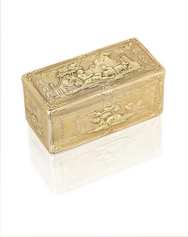 Appraisal: A late th century German vari-coloured gold snuff box by