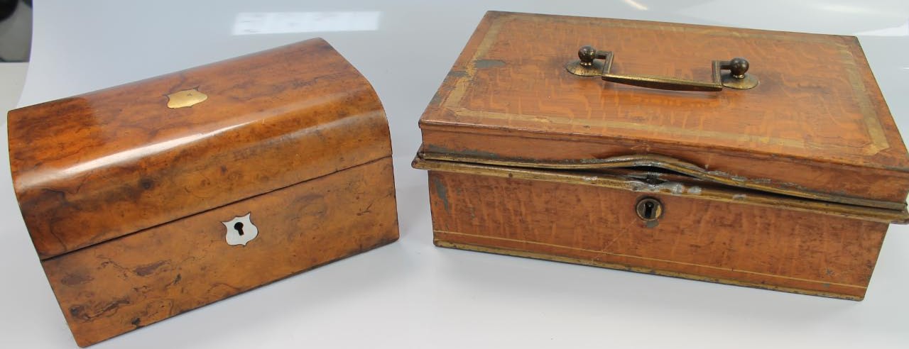 Appraisal: A Victorian walnut work box and a quantity of sewing