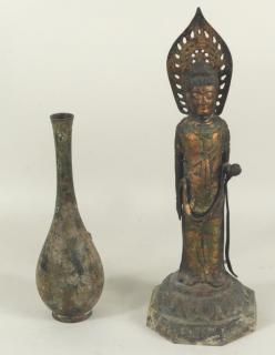 Appraisal: Two Bronze Asian Items Quan Yin Vase Two bronze Asian