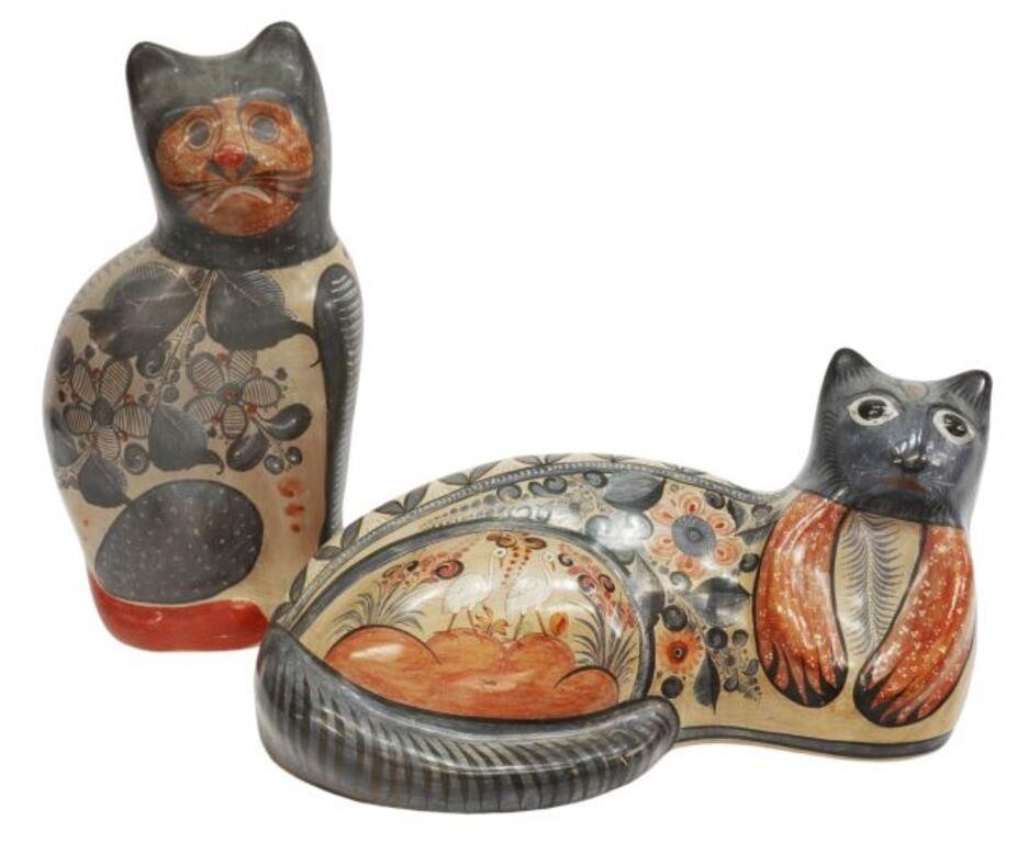 Appraisal: lot of Large polychrome painted ceramic cat figures Tonala Mexico