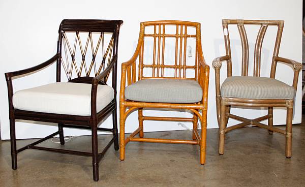 Appraisal: Three rattan armchairs McGuire Furniture Company st century in the