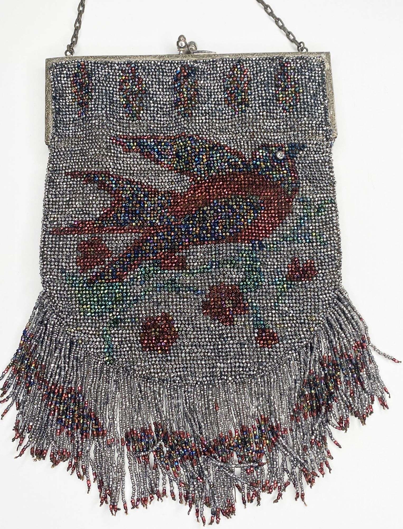 Appraisal: Steel Micro Beaded Hand Bag with Bird long at widest