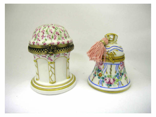 Appraisal: Lot of two Limoges hinged porcelain boxes including floral gazebo