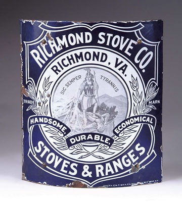 Appraisal: RICHMOND STOVE COMPANY PORCELAIN SIGN Curved sign with original bracket