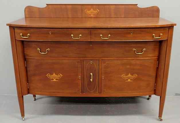 Appraisal: Federal style inlaid mahogany sideboard with backsplash and shaped top