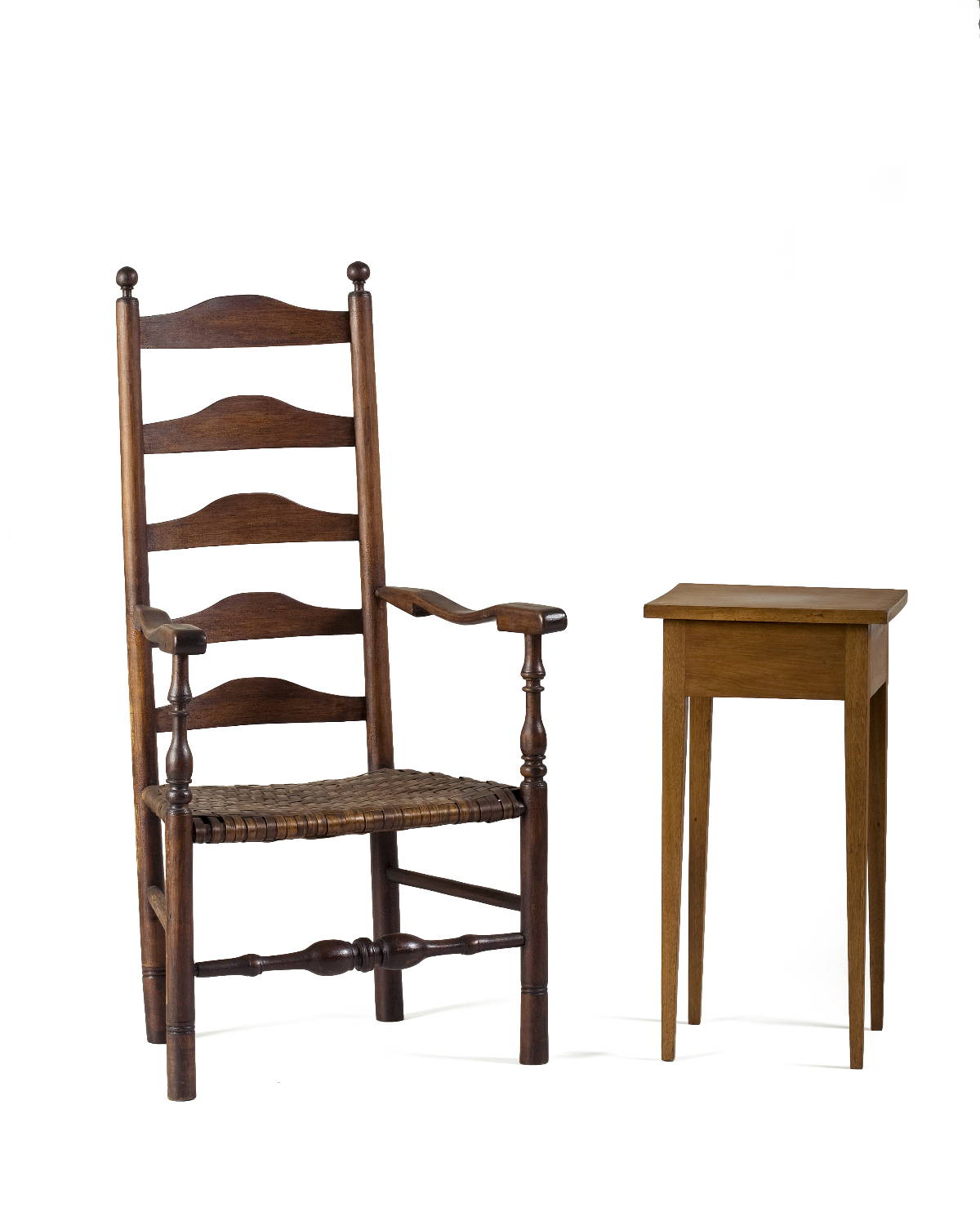 Appraisal: DELAWARE RIVER VALLEY LADDER-BACK ARMCHAIR WITH SPLINT SEAT AND BULBOUS