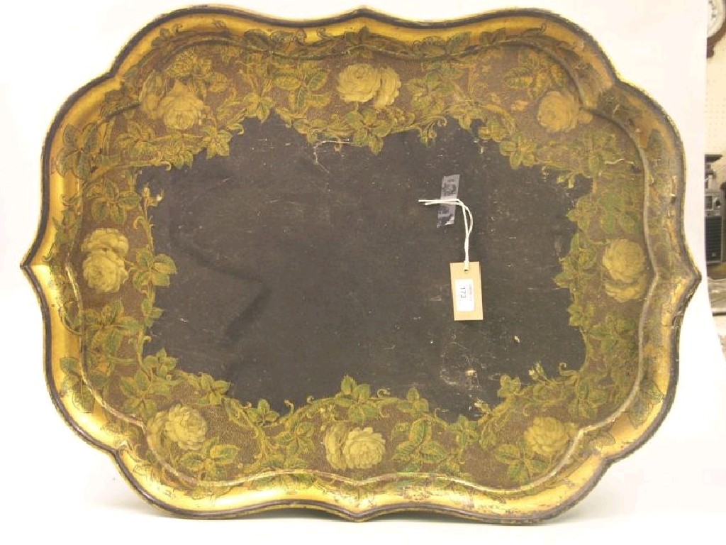 Appraisal: A large early Victorian papier mache tray lobed ogee shape