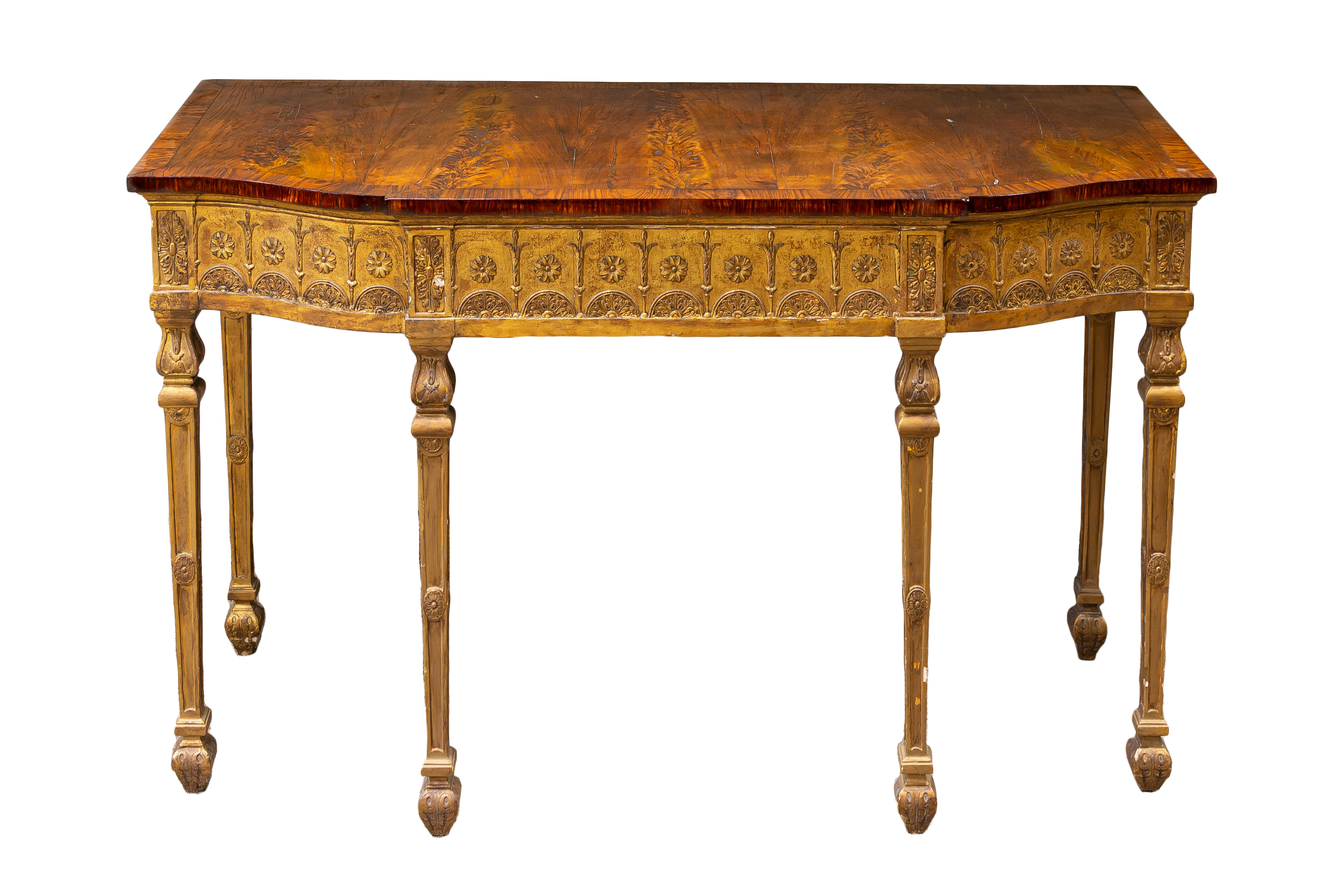 Appraisal: TH CENTURY GEORGE III HIGHLY FIGURED WALNUT AND GILTWOOD CONSOLE