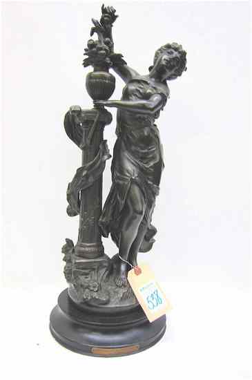 Appraisal: AFTER L F MOREAU FIGURAL SPELTER SCULPTURE ''Messanger Du Printeps