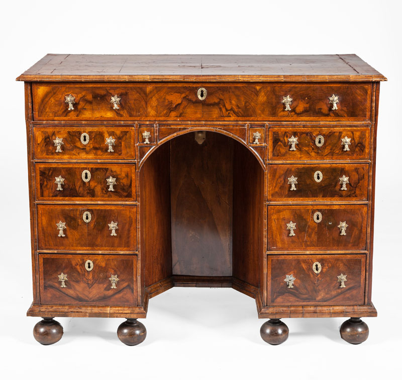 Appraisal: WILLIAM AND MARY INLAID WALNUT KNEEHOLE DESK Now fitted with