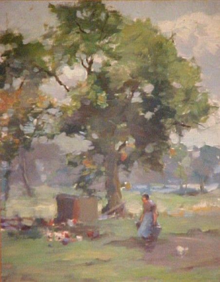 Appraisal: George Taylor American - oil on board woman under tree