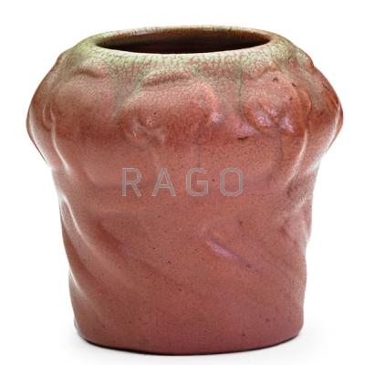 Appraisal: VAN BRIGGLE Early bulbous vase with poppy pods mauve glaze