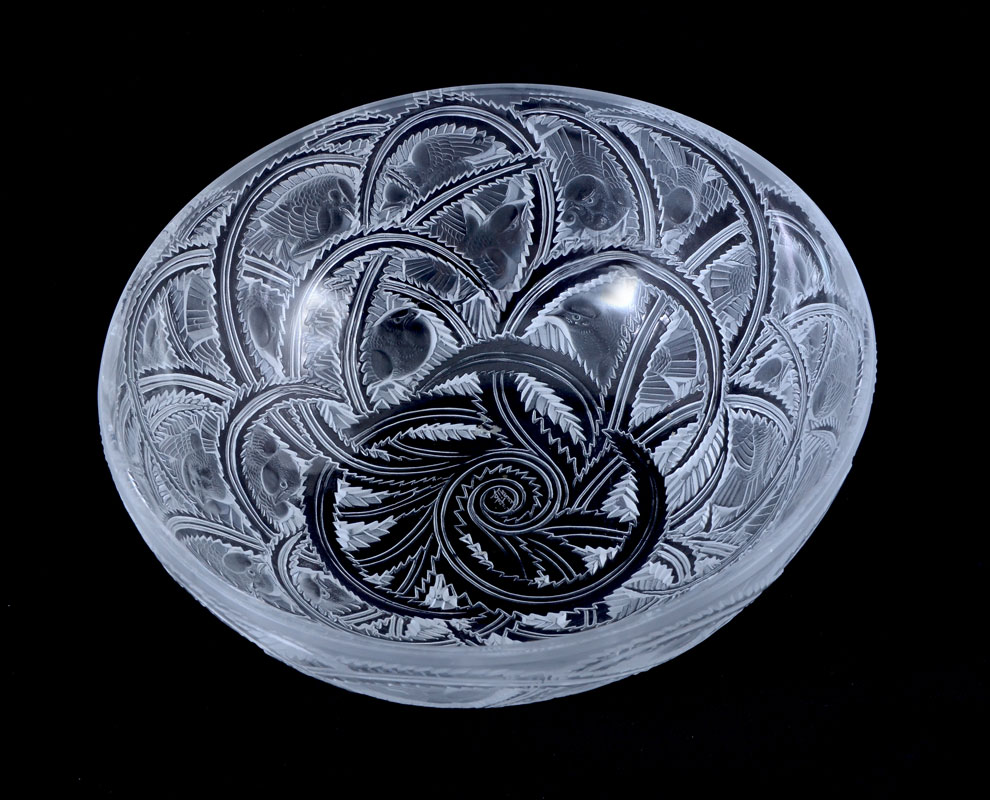 Appraisal: LALIQUE PINSONS CRYSTAL CENTER BOWL Molded birds and foliate motifs