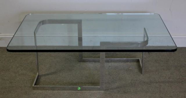 Appraisal: Midcentury Chrome And Glass Top Coffee Table From a Park