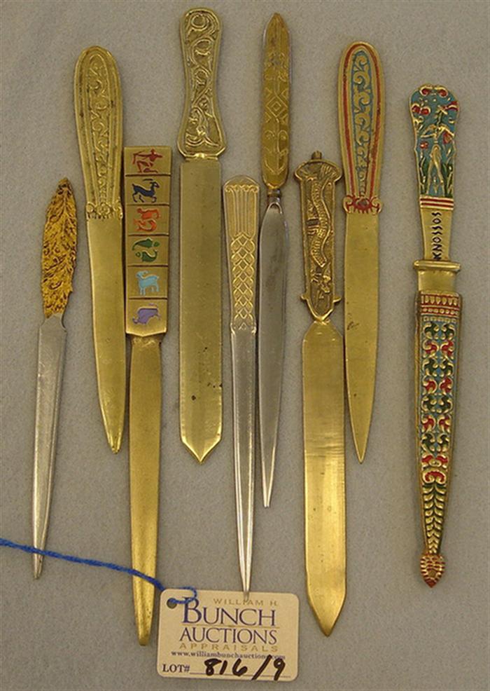 Appraisal: Lot of vintage brass classical design themed letter openers Including