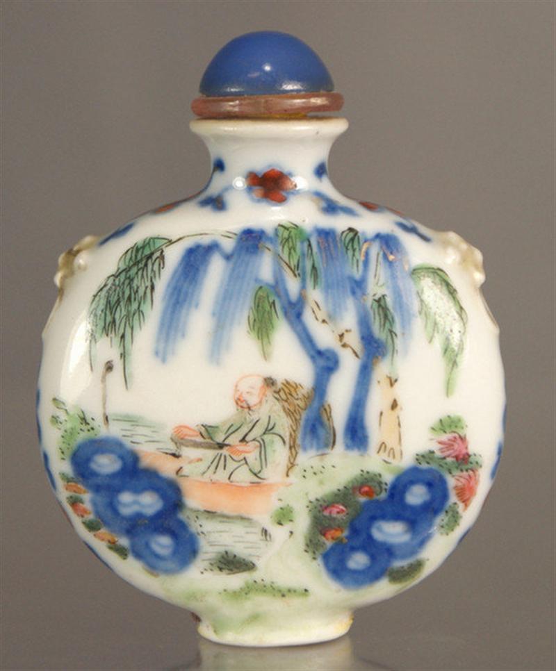 Appraisal: purse shaped Famille Verte porcelain snuff bottle figures in landscape