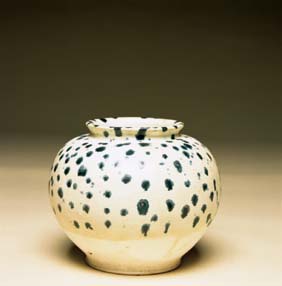 Appraisal: TANG BLUE SPOTTED POTTERY JAR Rare Chinese Tang Dynasty glazed