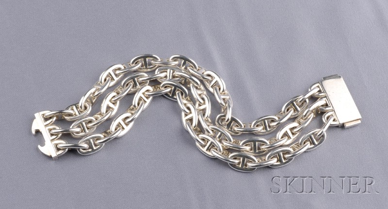 Appraisal: Sterling Silver Multi-strand Bracelet Hermes composed of three strands of