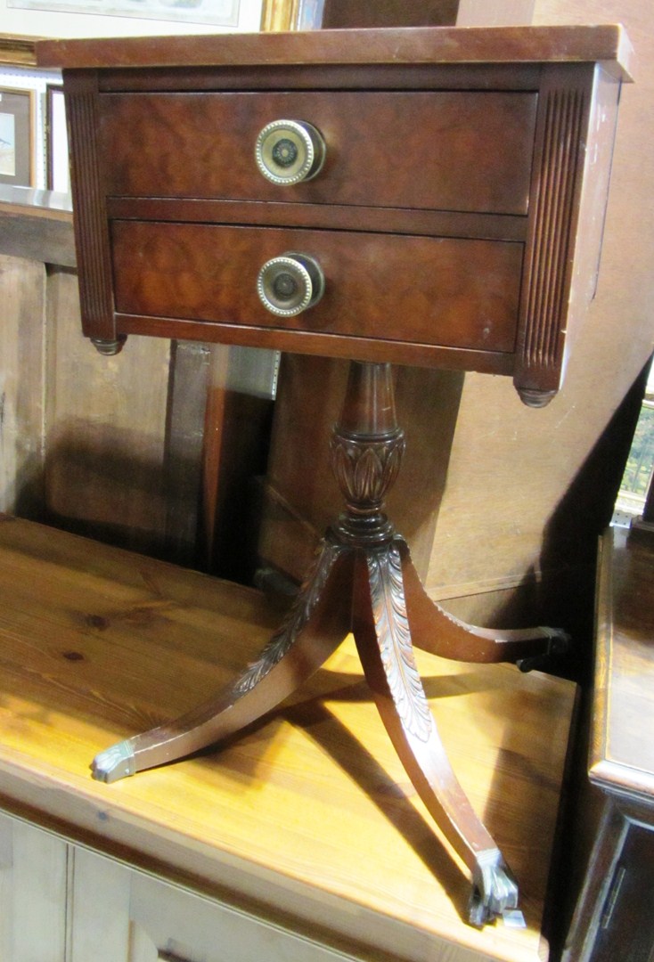 Appraisal: A th century mahogany work box with three splayed supports