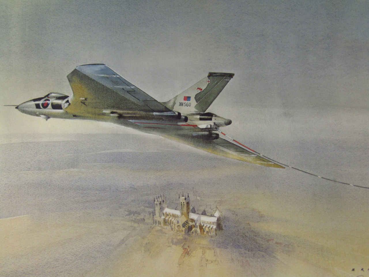 Appraisal: Eric H Day fl Vulcan tanker over Lincoln Cathedral watermarked