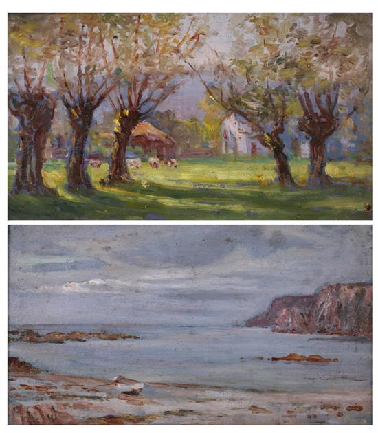 Appraisal: FRENCH SCHOOL th century SEASCAPE and FARM WITH TREES AND