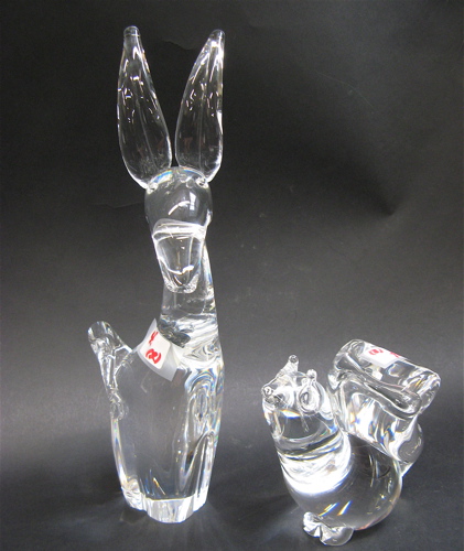 Appraisal: TWO STEUBEN CRYSTAL FIGURINES donkey standing height in and a