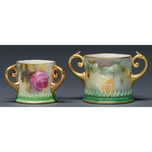 Appraisal: A Royal Worcester miniature loving cup and tyg and painted