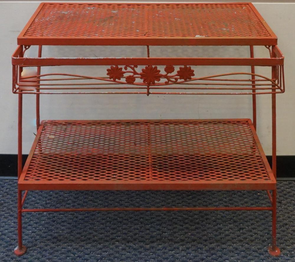 Appraisal: RED PAINTED WROUGHT IRON GARDEN TABLE X X IN X